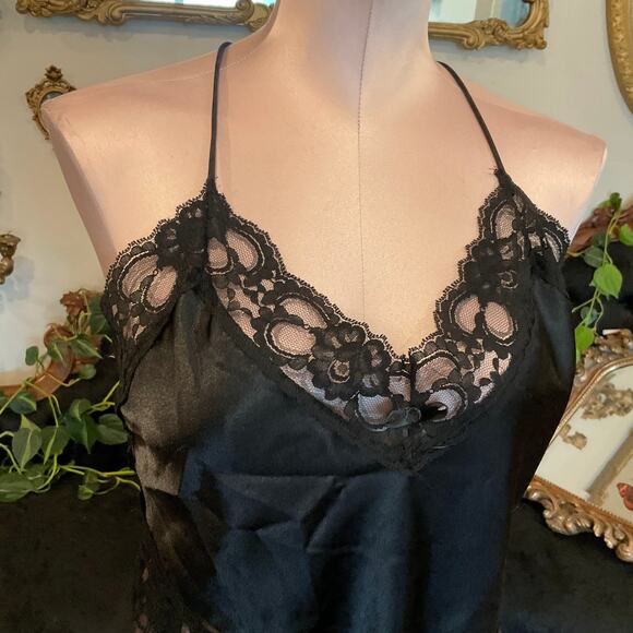 Vintage V-Neck Shiny Satin Lingerie Bodysuit lingerie plus Size 1X Black - Picture 2 of 5